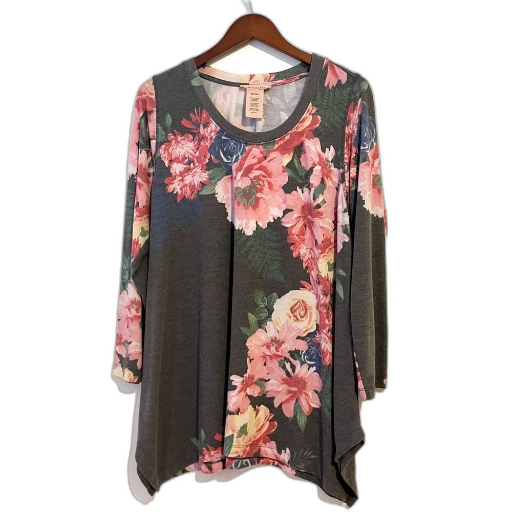 Philosophy Gray and Pink Asymmetrical Tunic XXl Cottagecore Boho Comfort